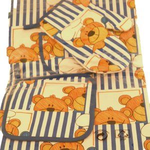 Childs Apron 3 pc Set Kids Baking Teddy Bear Oven Glove Mitt Striped Germany